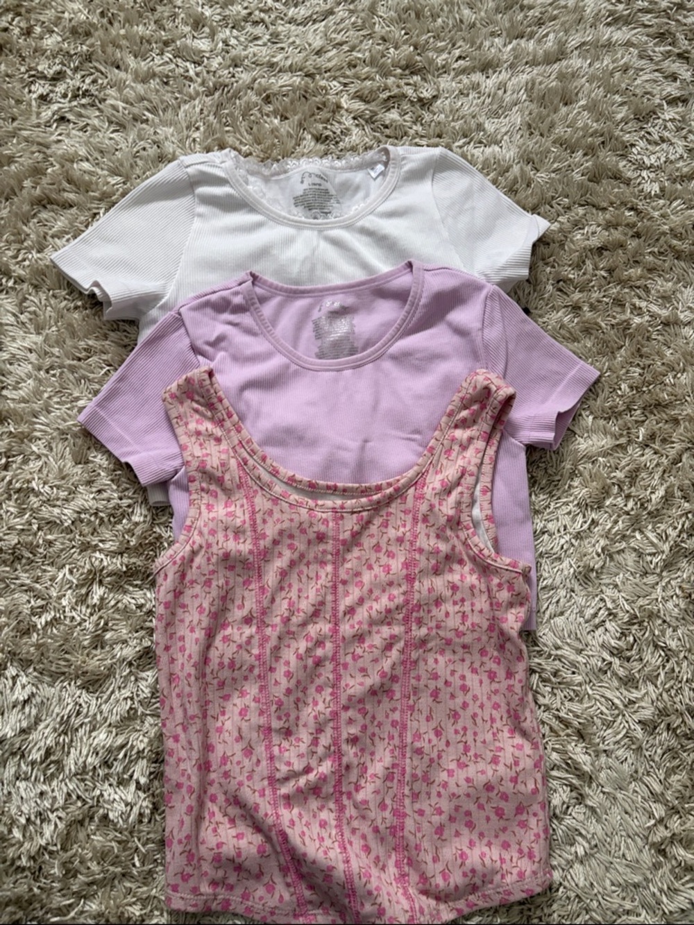 Cat & Jack Girls White, Lilac and Pink Floral Tank & Tees Set